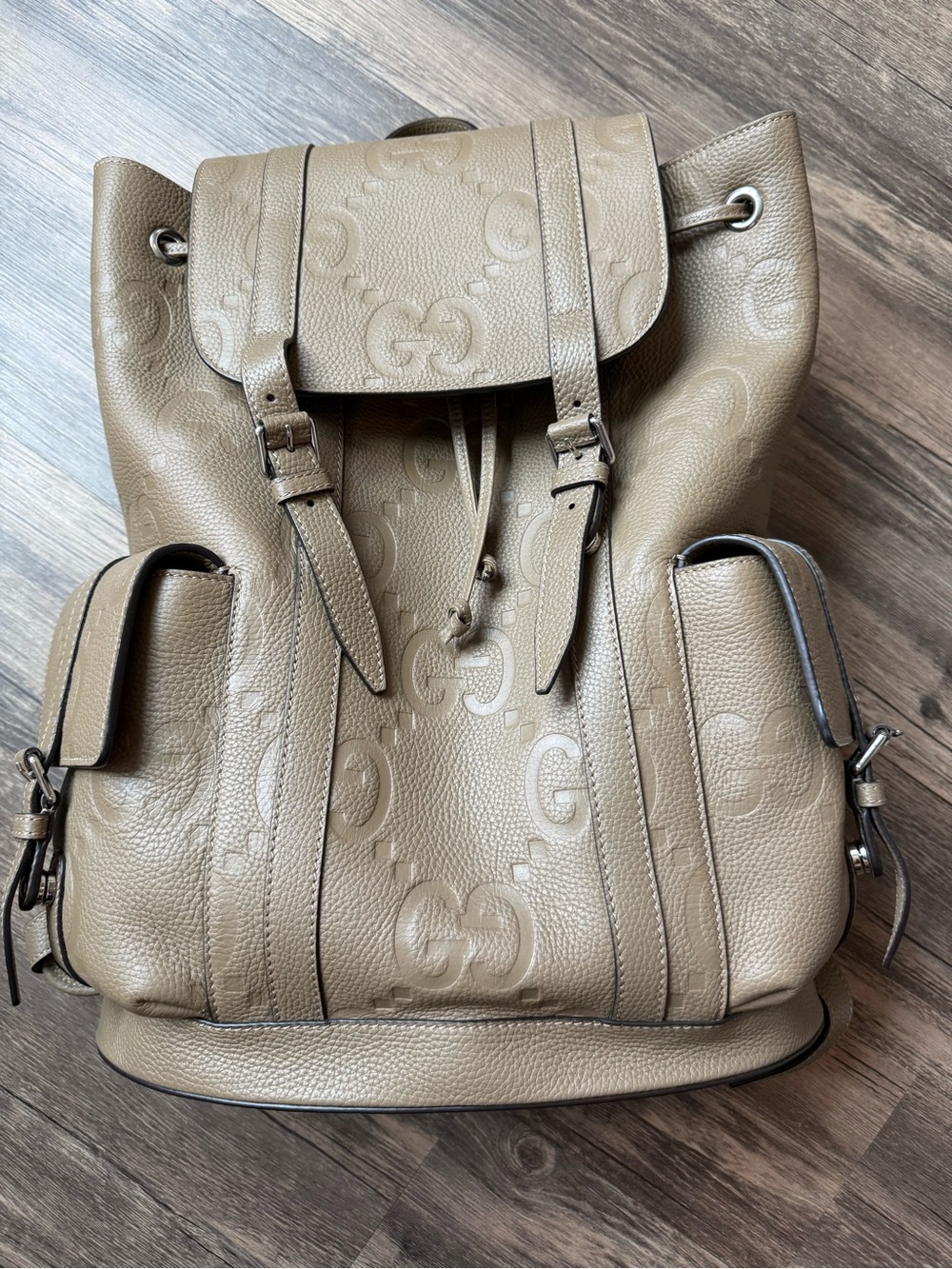 Gucci Jumbo GG Leather Backpack Taupe